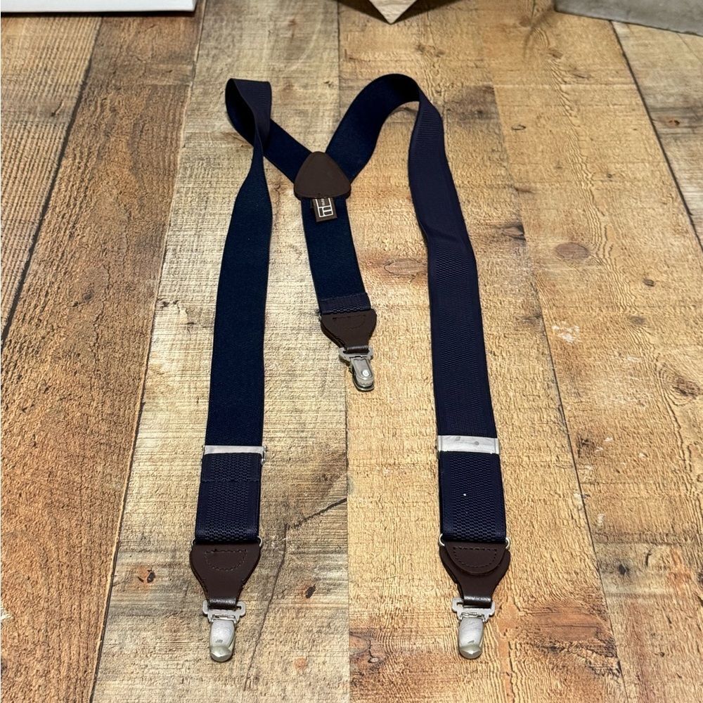 Trafalgar Mens Navy Blue Webbed Elastic Clip-on Suspenders